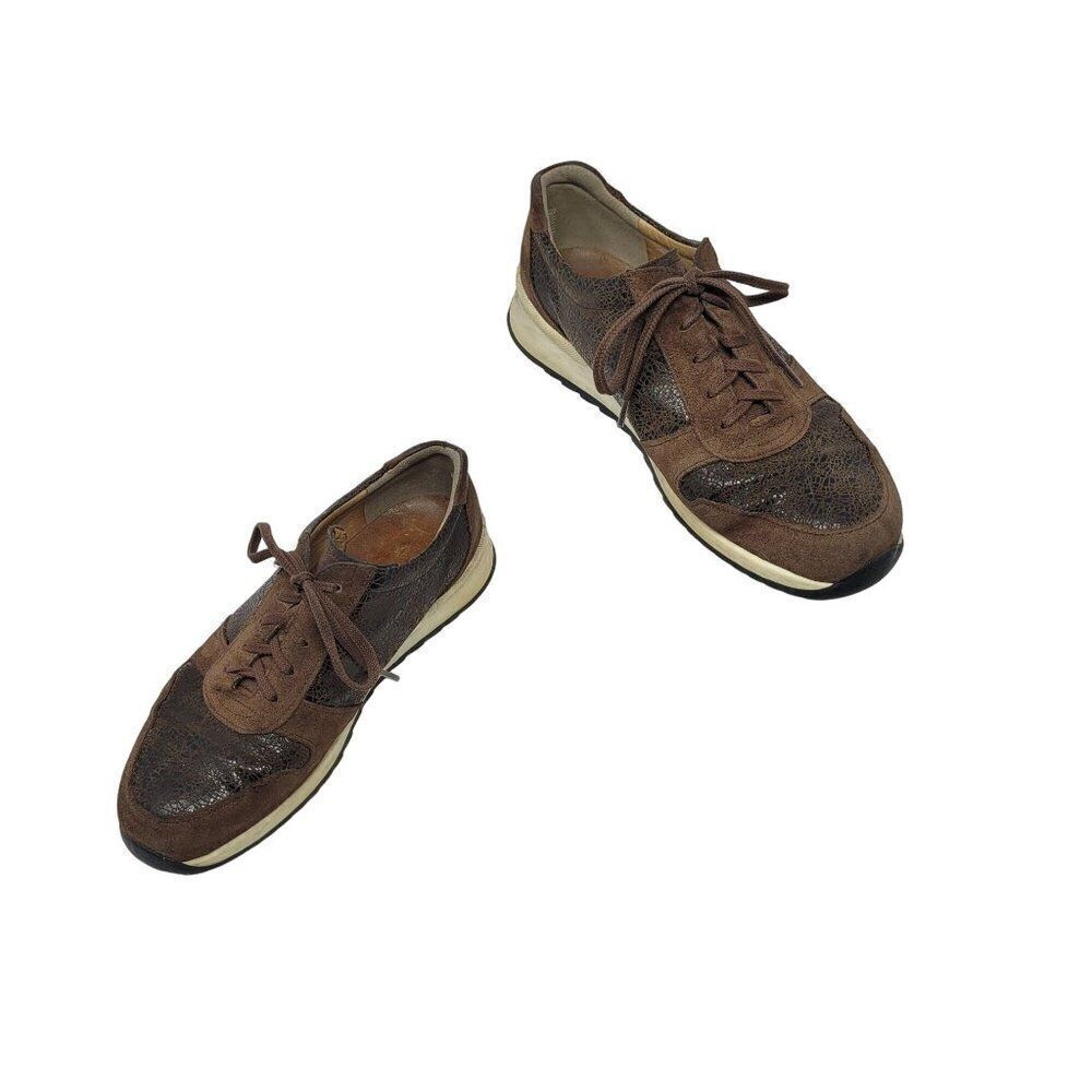 Finn Comfort Sidonia Sneakers‎ Brown Leather Suede US 6 EU 39 Patchwork Crackle